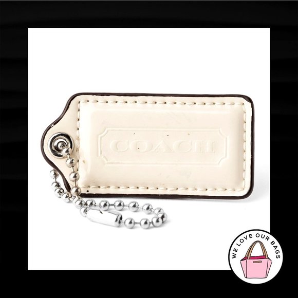 2.5" Large COACH White PATENT LEATHER Nickel Key Fob Bag Charm Keychain Hang Tag - Picture 1 of 1